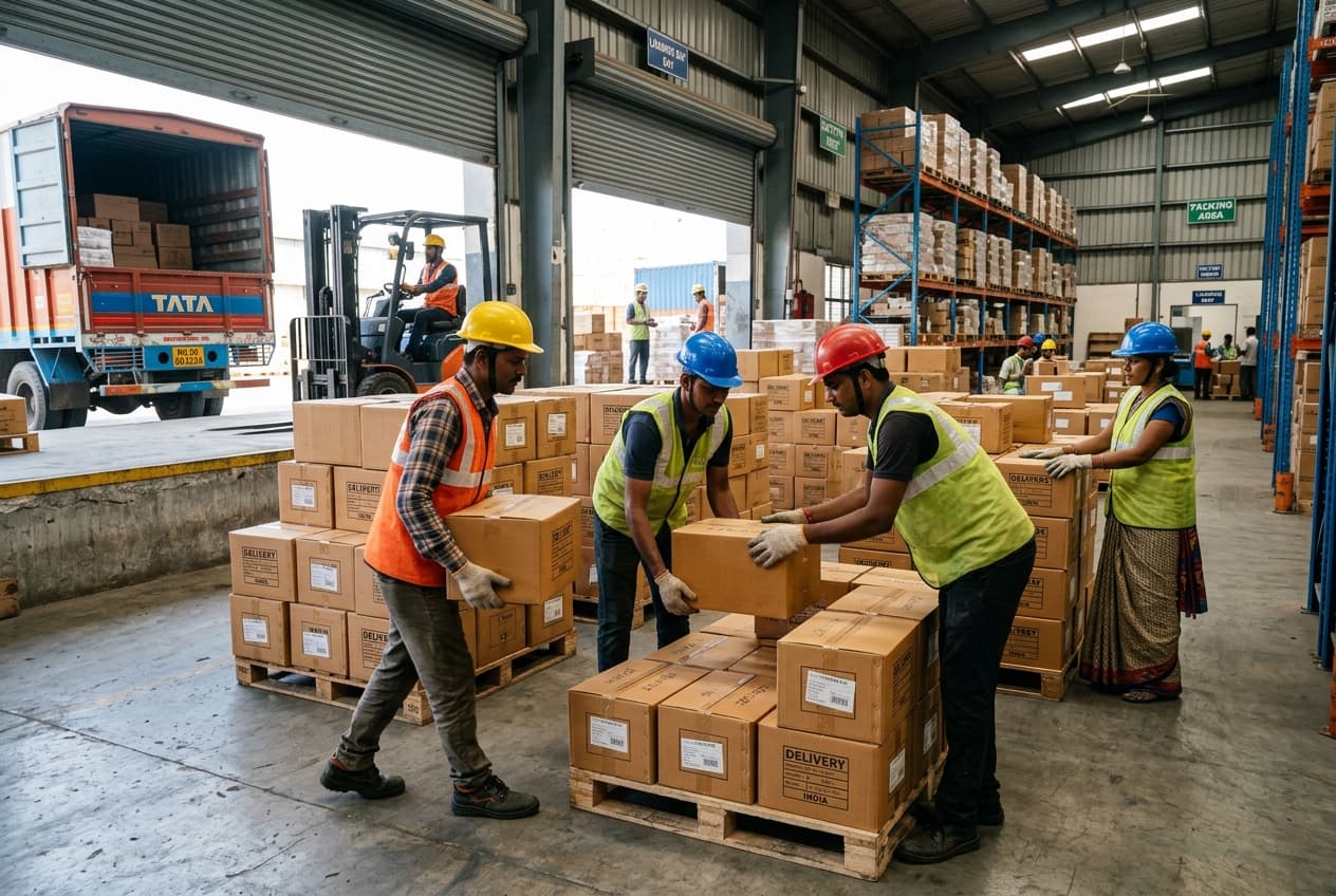 Samarth Security labour team handling material at an industrial site
